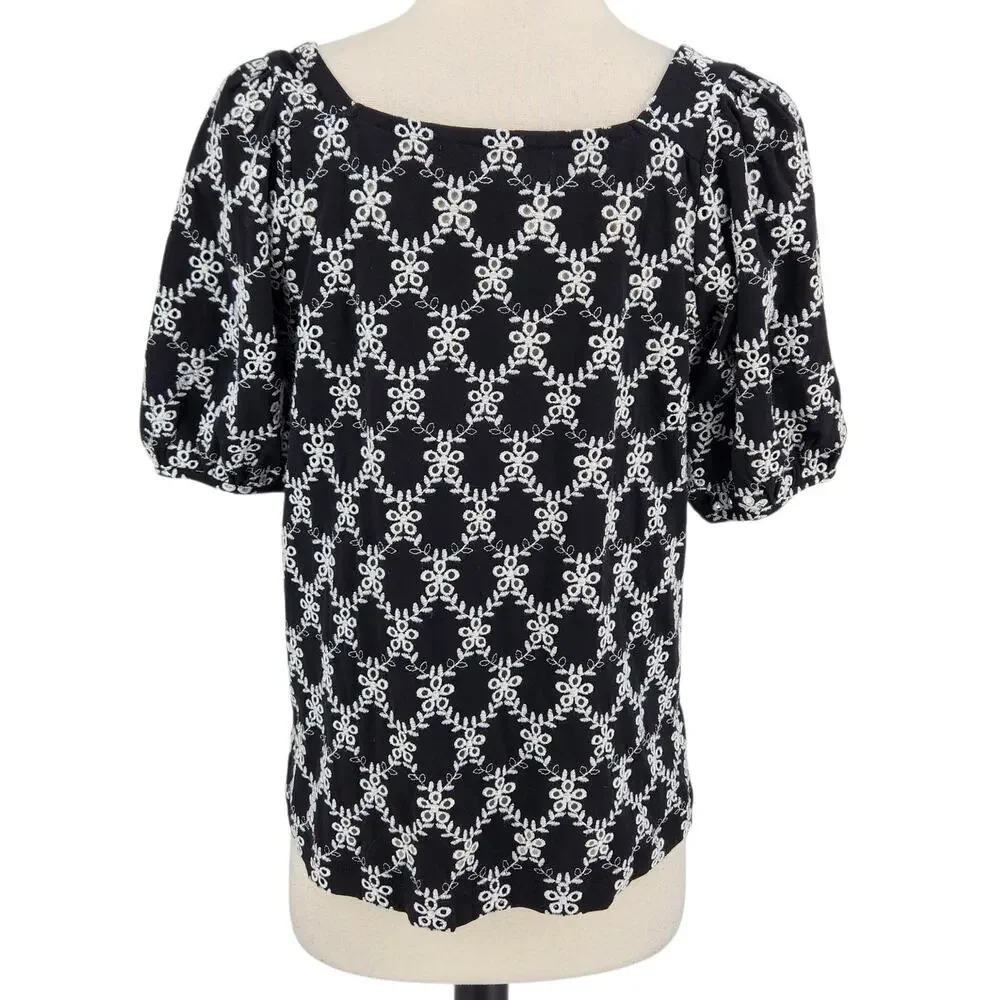 LOFT Eyelet Lace Puff Sleeve Blouse